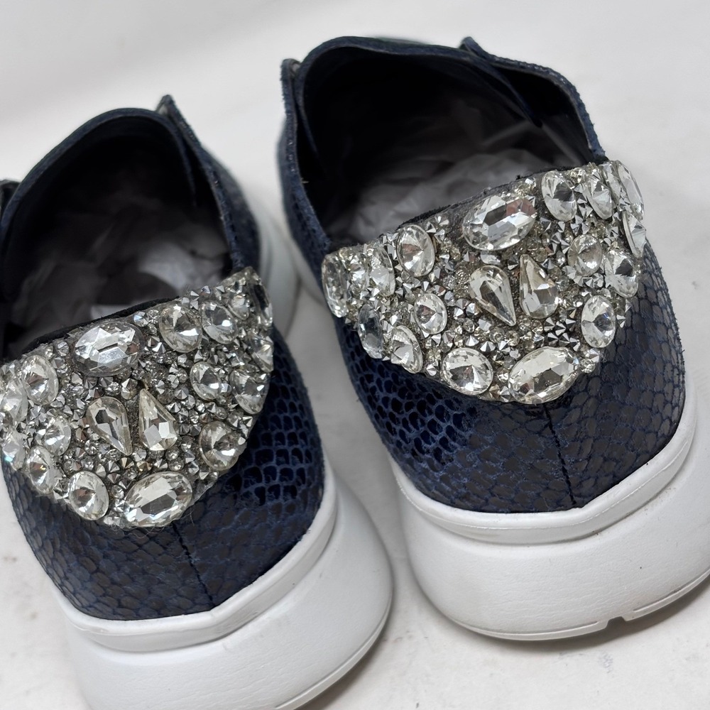 Sesto Meucci Sneakers Size 8 Blue Snake Print Leather‎ Rhinestone Heels - Picture 4 of 14